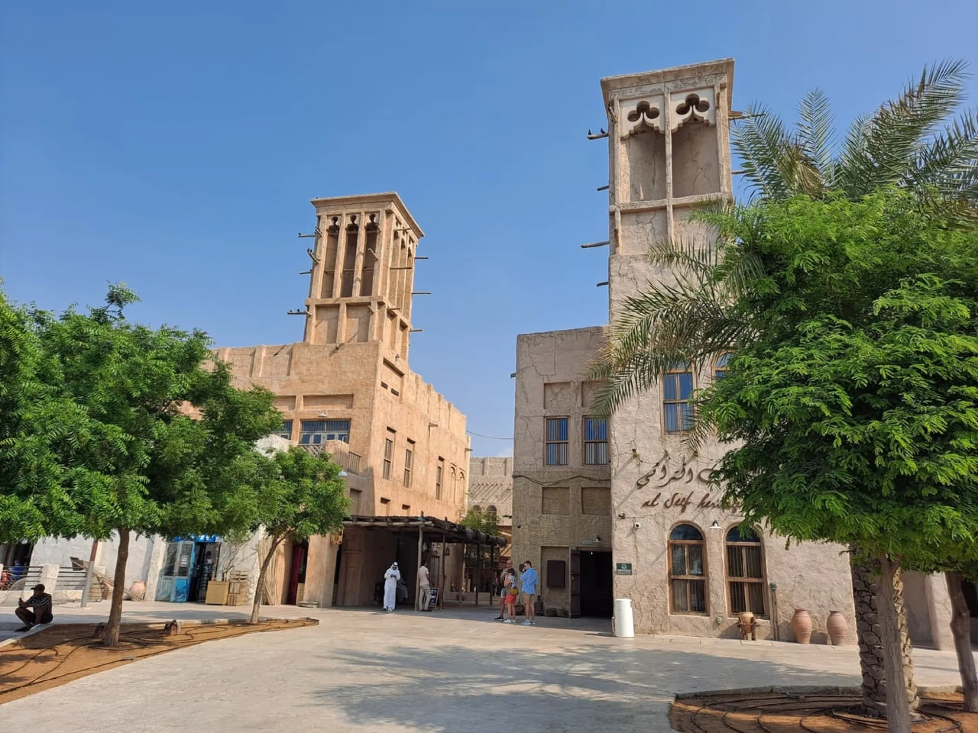 Wind towers and old coral-stone houses in Al Fahidi, Old Dubai