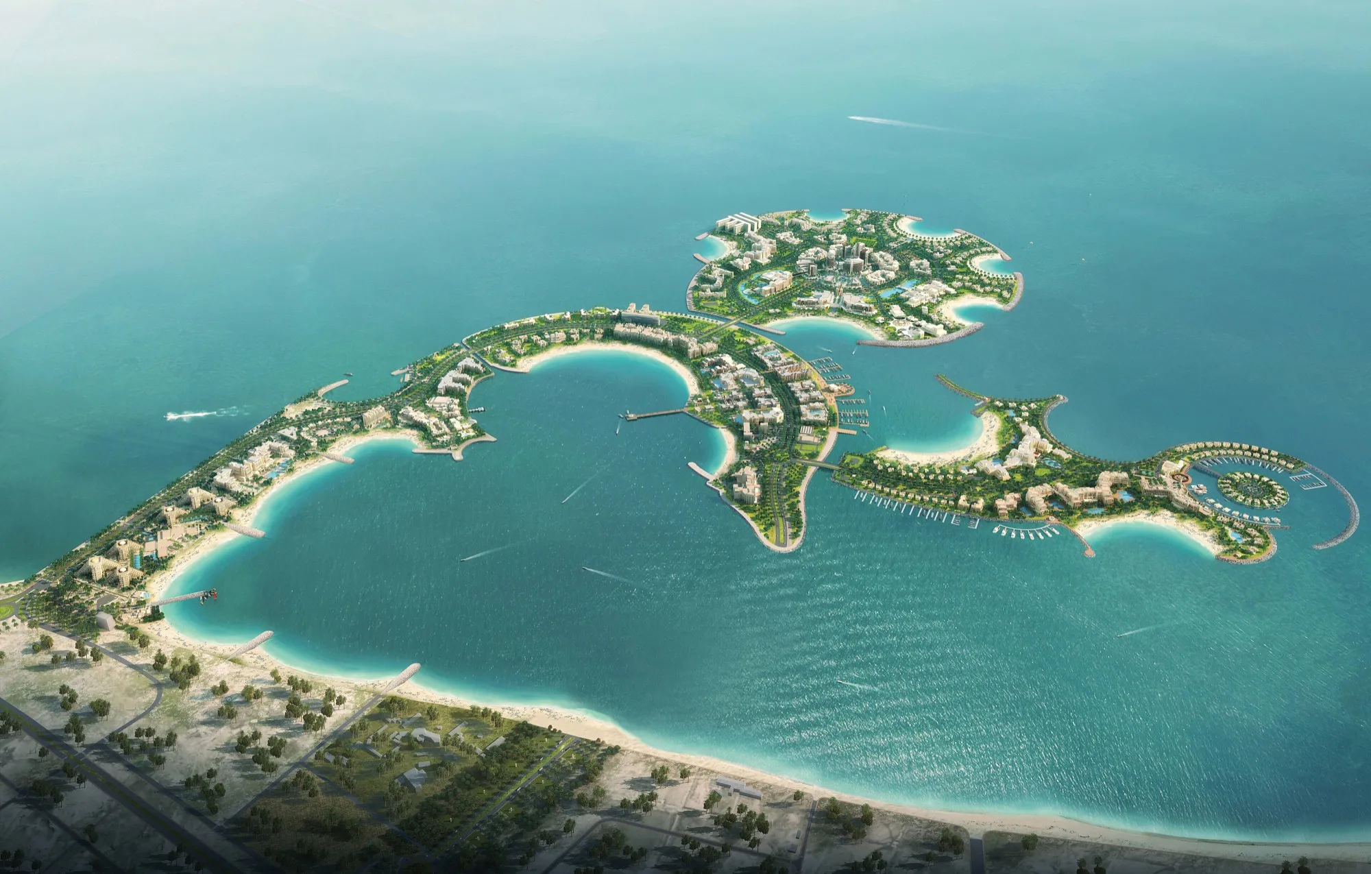 Aerial rendering of the Al Marjan Island group off the Ras Al Khaimah coast