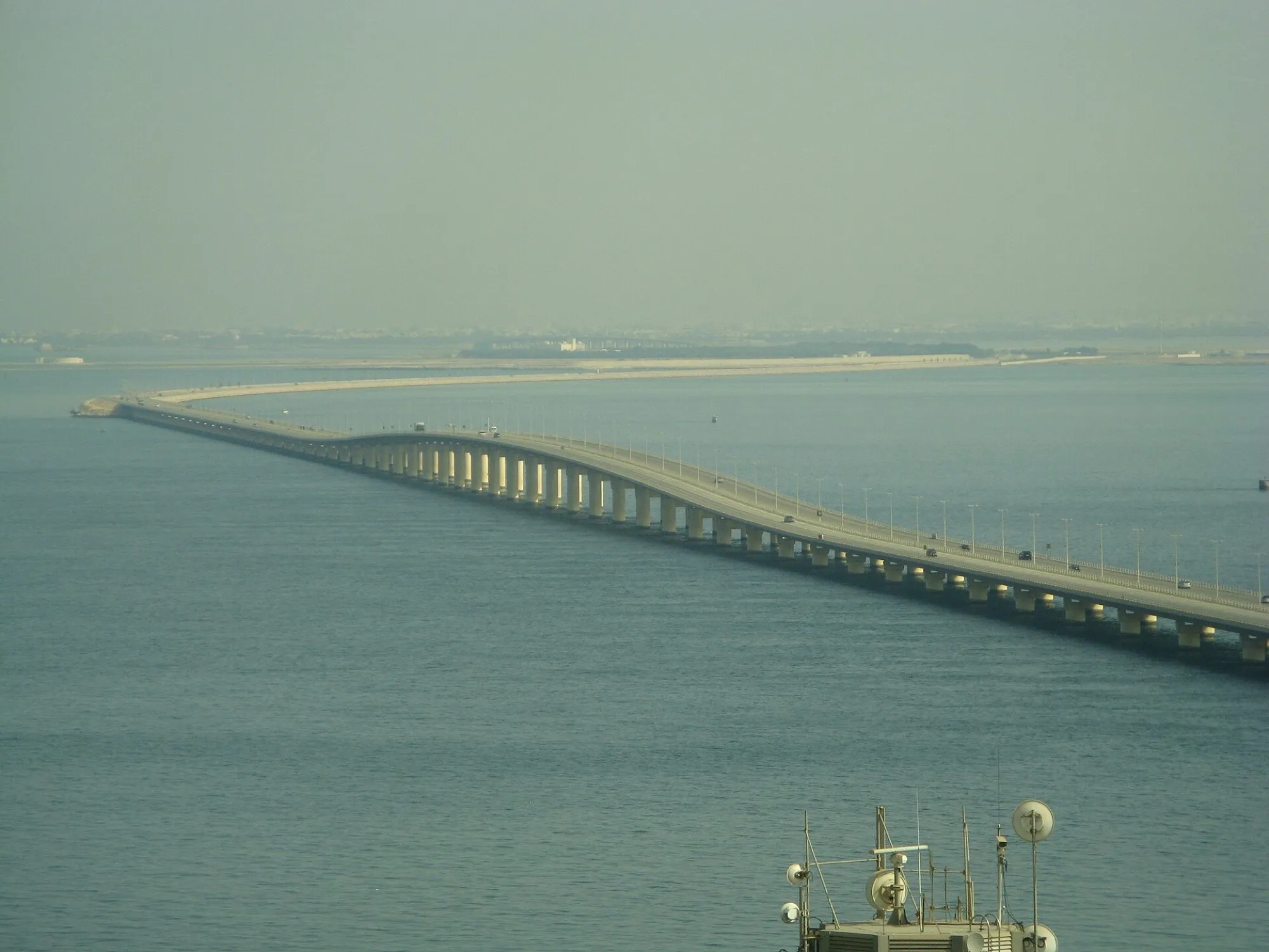 A stretch of the King Fahd Causeway on concrete piers over the Gulf, the road link to Bahrain