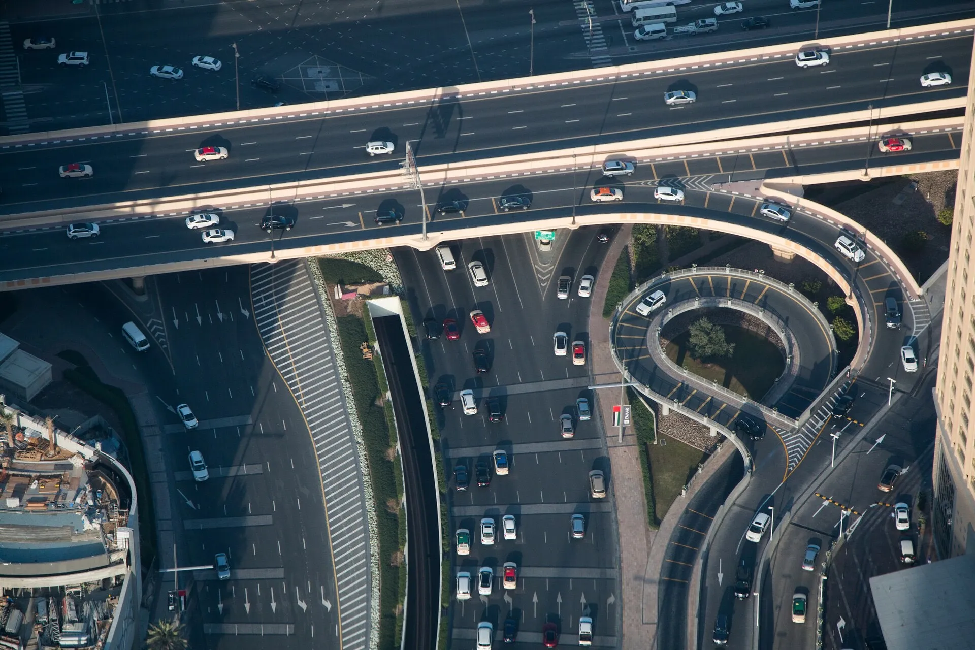 Interchanges and highways in Dubai seen from the top of Burj Khalifa