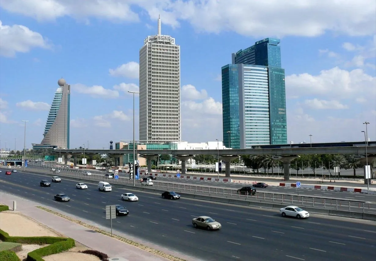 The Dubai World Trade Centre tower beside Sheikh Zayed Road, photographed in 2007