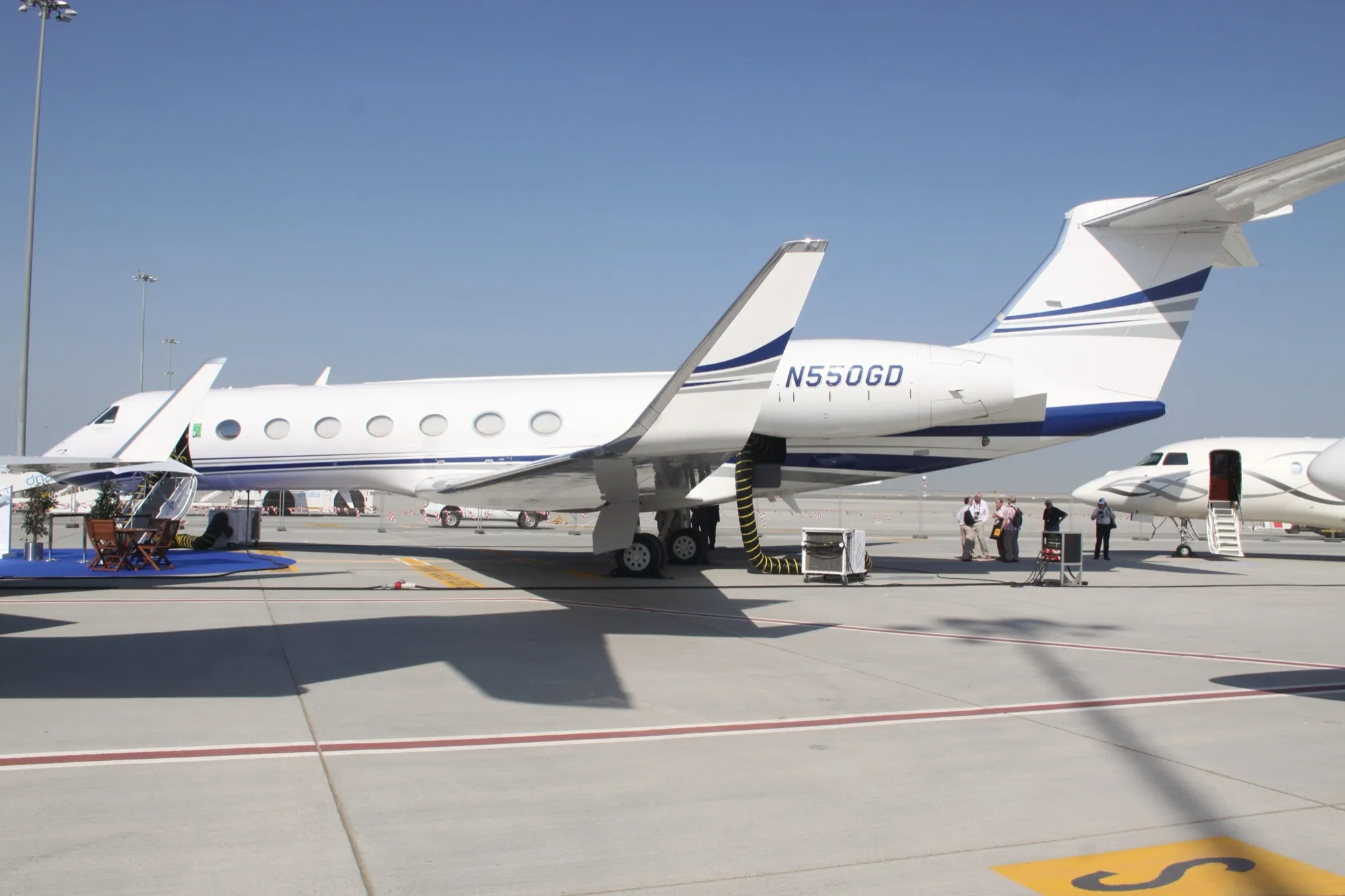 A Gulfstream G550 business jet parked on the apron at Al Maktoum International (DWC)
