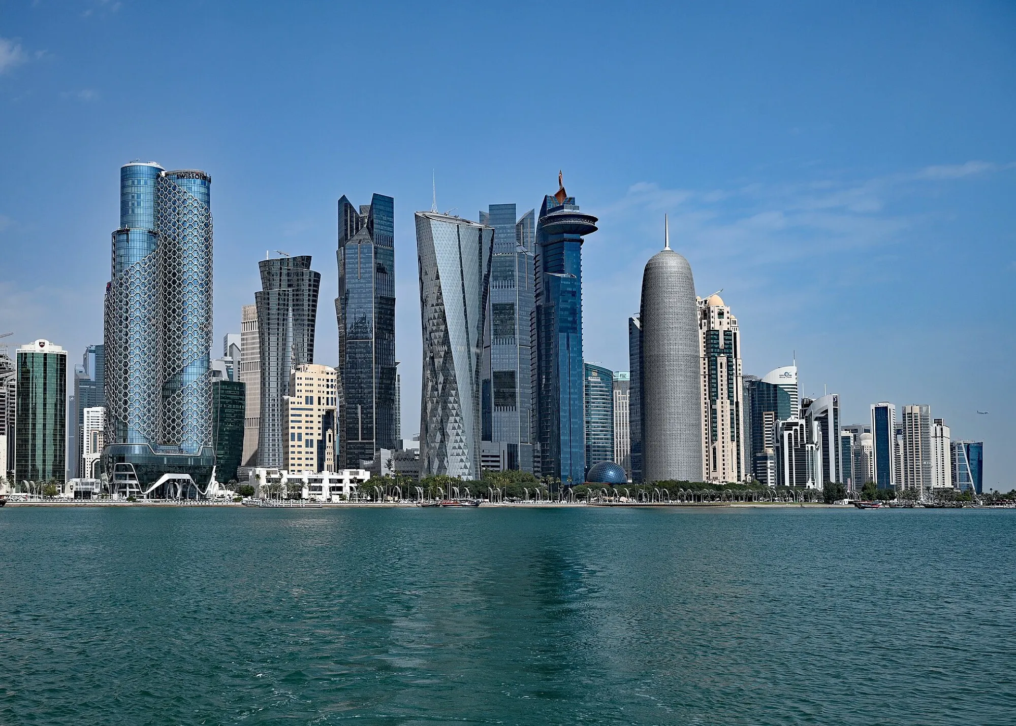 The Doha West Bay skyline across the water on a clear day