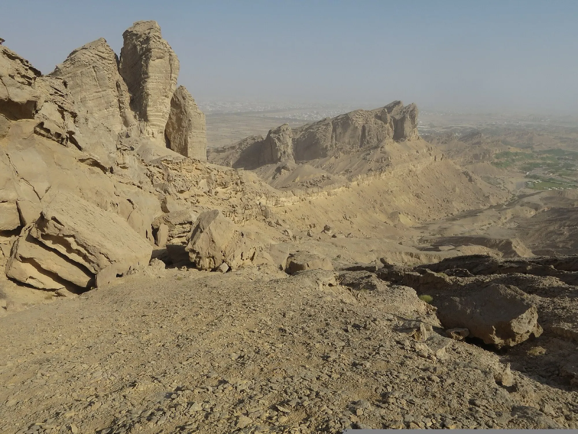 Wide view of Jebel Hafeet, the mountain beside Al Ain, rising above the desert