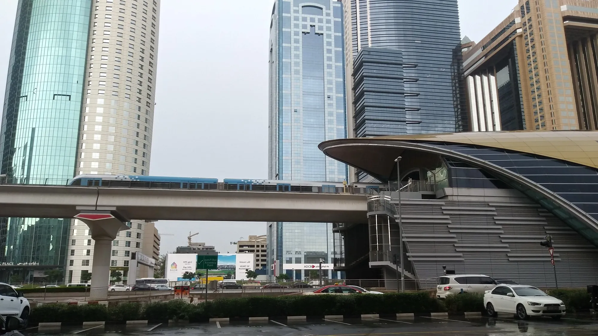 Dubai Metro station beside Sheikh Zayed Road at the World Trade Centre, an alternative to parking