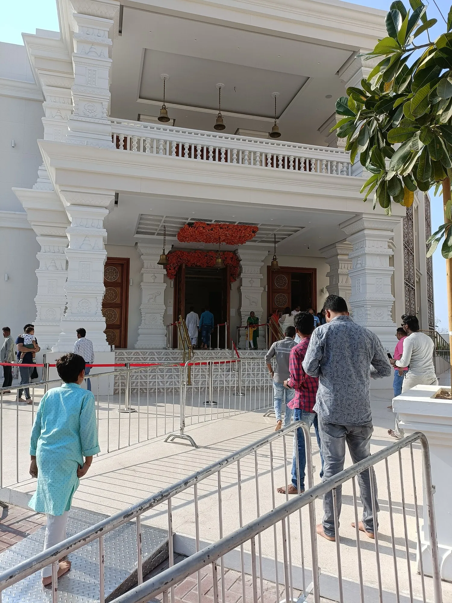 Worshippers queuing at the entrance of the Hindu temple in the Jebel Ali worship area, Dubai
