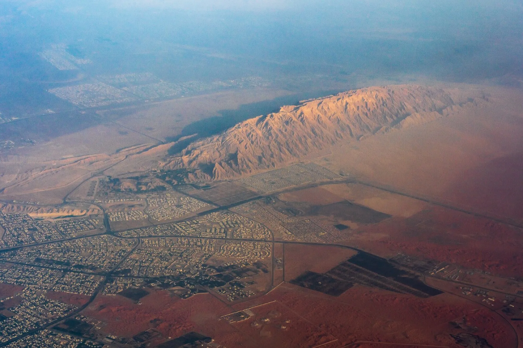 Aerial view of Jebel Hafeet beside the city of Al Ain