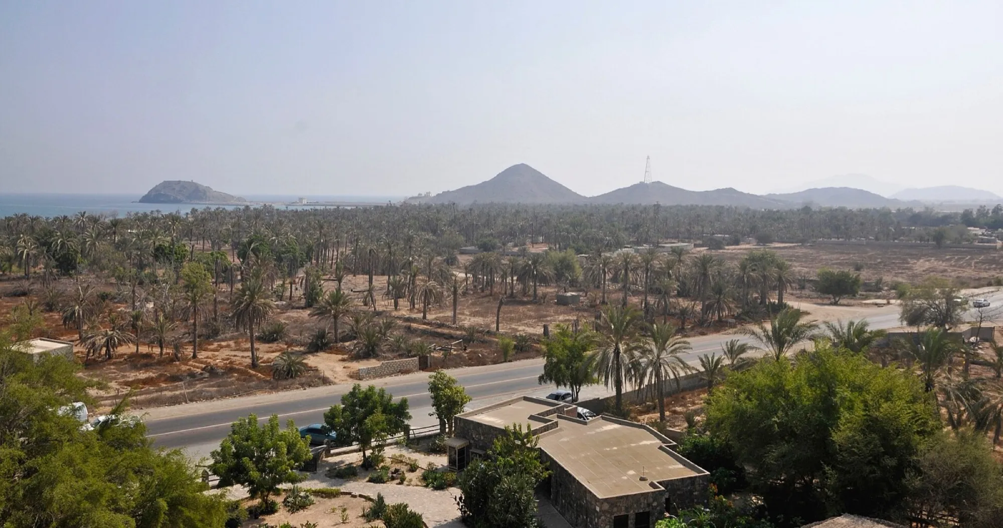Palm groves and the sea at Khor Fakkan on the UAE east coast