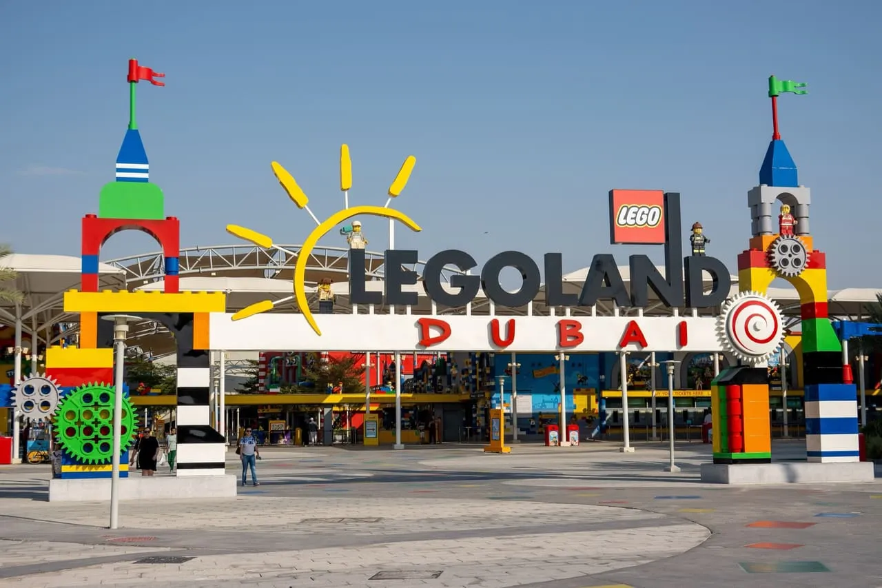 The entrance gate of Legoland Dubai at Dubai Parks and Resorts