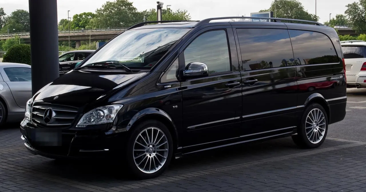 Black Mercedes-Benz Viano van parked outdoors, a representative image and not the partner's vehicle