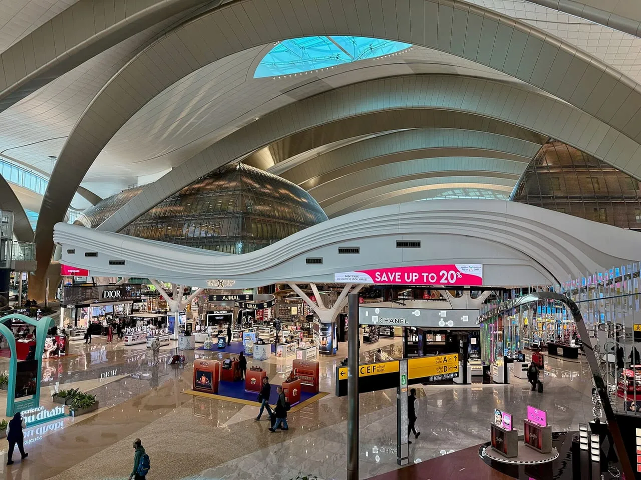 Shops under the arched roof of Terminal A at Zayed International Airport