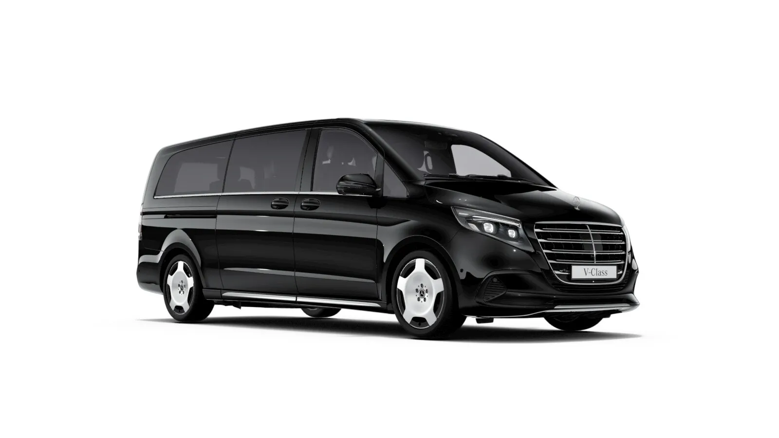 Black Mercedes-Benz V-Class van, a chauffeur option for mountain day trips