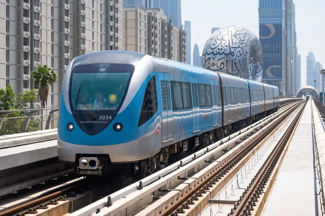 A Red Line train entering World Trade Centre Metro station