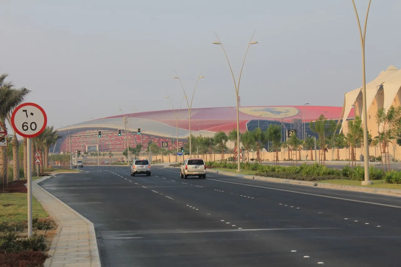 A road on Yas Island leading towards Ferrari World Abu Dhabi, photographed in 2010